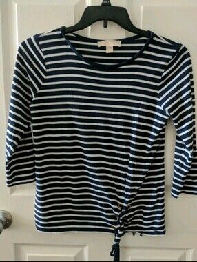 Women's Michael Kors 3/4 Sleeve Length Blue & White Striped Shirt